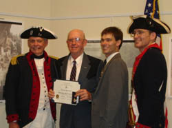 GG Bragg, PP Lewis Slocum (20-year Member Award), Chapter President J. Goebel & State President P. Goebel 'Lew' is also a 50 year Mason