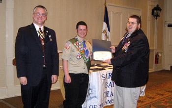 Pres. Fullam, Eagle Scout Chojecki and Col. Ray LeMay (KY) - Photo: Duane Booth