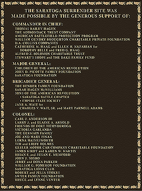 The Saratoga Battle Chapter membership thanks both the Empire State Society Board of Managers and the Long Island Chapter, that graciously matched the Society's donation, for their generous financial support of this important addition to the Saratoga National Historical Park's holdings at the Saratoga Surrender Site