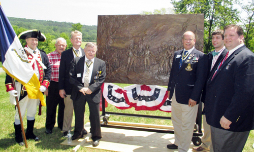 (Left to Right)  Steven Perkins, Secretary MASSAR and Commander of the Col. Henry Knox Regimental Artillery Color Guard of the State of MA; Lawrence McKinley,  Past-VPG Mid-Atlantic District VASSAR; Robert Walsh, President NHSSAR; Thomas Dunne, President and Registrar, Saratoga Battle Chapter, ESSSAR; Douglass 'Tim' Mabee, President, VTSSAR and a dual ESS member in the Saratoga Battle Chapter; Gregory Thorne, Honorary National President 2012-2013, N.S.C.A.R. and Hans Jackson, Senior National President N.S.C.A.R. & NHSSAR member  - Photo: Duane Booth