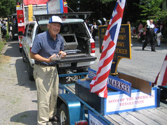 Walloomsac Battle Chapter President John Sheaff puts the finishing touches on our float.  John restored the sign at the request of Village of Schuylerville Mayor John Sherman.  The village DPW will place the sign near Fort Hardy Park.  Thanks John!