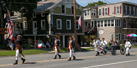 2nd Continental Artillery Regiment; L to R Tim Butler, Jonathan Himes, Mike Skelly, 2nd Vice President Mike Companion, Bradley Allen, Mary Skelly